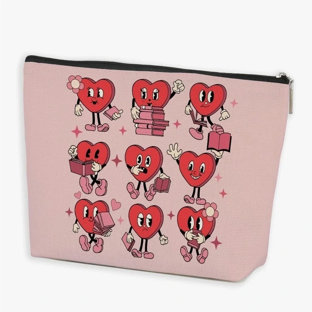 Red Heart makeup travel cosmetic Pouch perfect mid sized bag